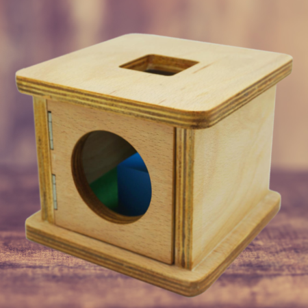 montessori infants imbucare box with cube- infants object permanence box