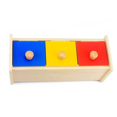 montessori toy box with colored drawers