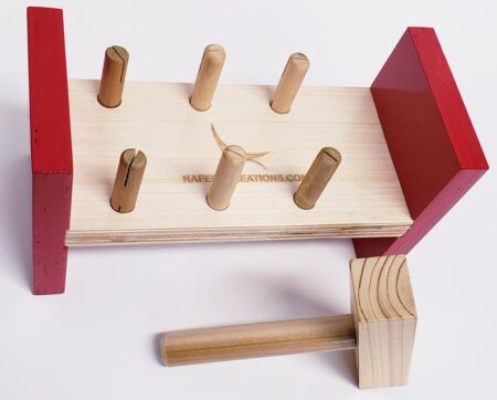 wooden mallet and pounding bench - hammer peg toy