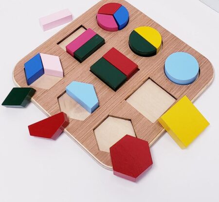Woodne chunky shapes puzzle, fraction puzzle for toddler