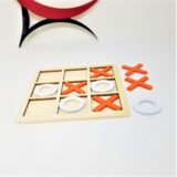 Challenging puzzle game with wooden X and O pieces