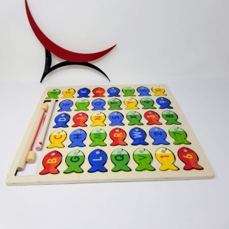Montessori-based wooden magnetic fish catching game for kids