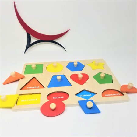 Montessori multishapes puzzle with different geometric shapes