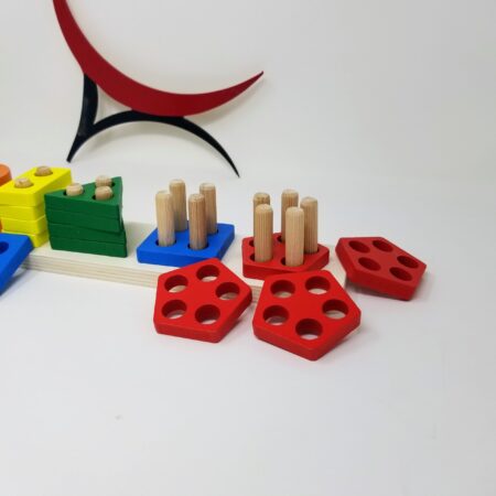 Wooden blocks with various geometric shapes for cognitive development