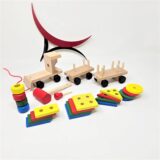 Hands-on Learning with Wooden Geometric Shapes Sorting Train: Discovering shapes and problem-solving skills.